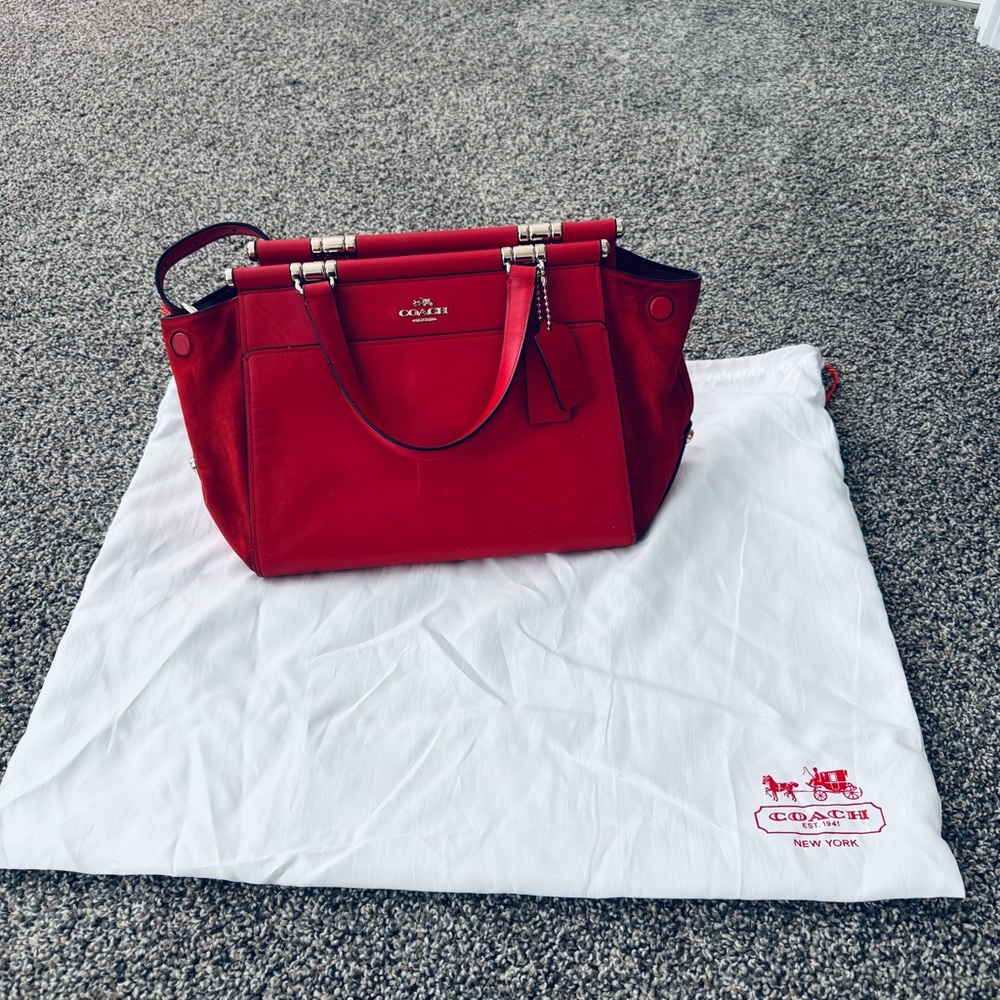 Coach Red Tote Bag Elegant Structured Design